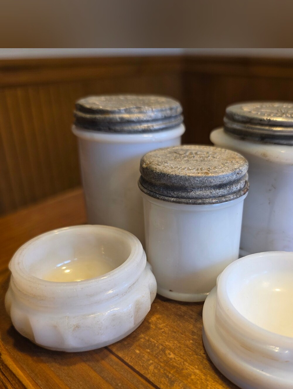 VTG Milk Glass Jars Lot Of 5 White Various